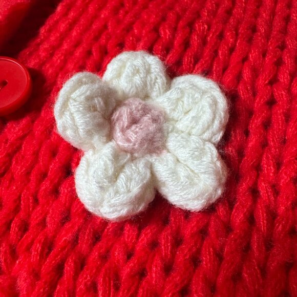 LUNA IVY Cable Knit Flower Lantern Red Sweater Cardigan Size M NEW WITH TAG - Picture 3 of 9